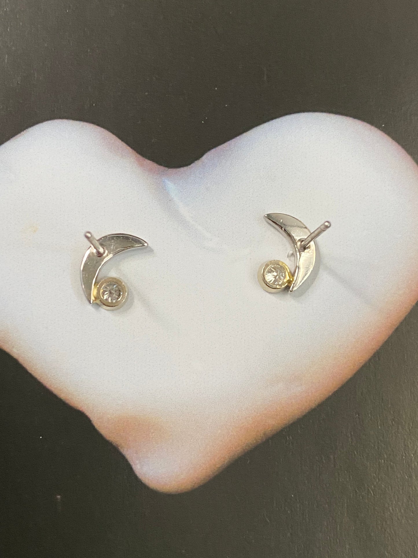 Platinum Diamond Moon Stud Earrings