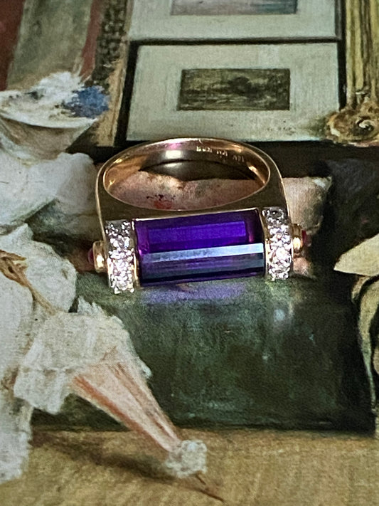 14k Modernist Amethyst Ring