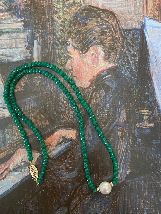 14k Emerald Bead Necklace with Pearl