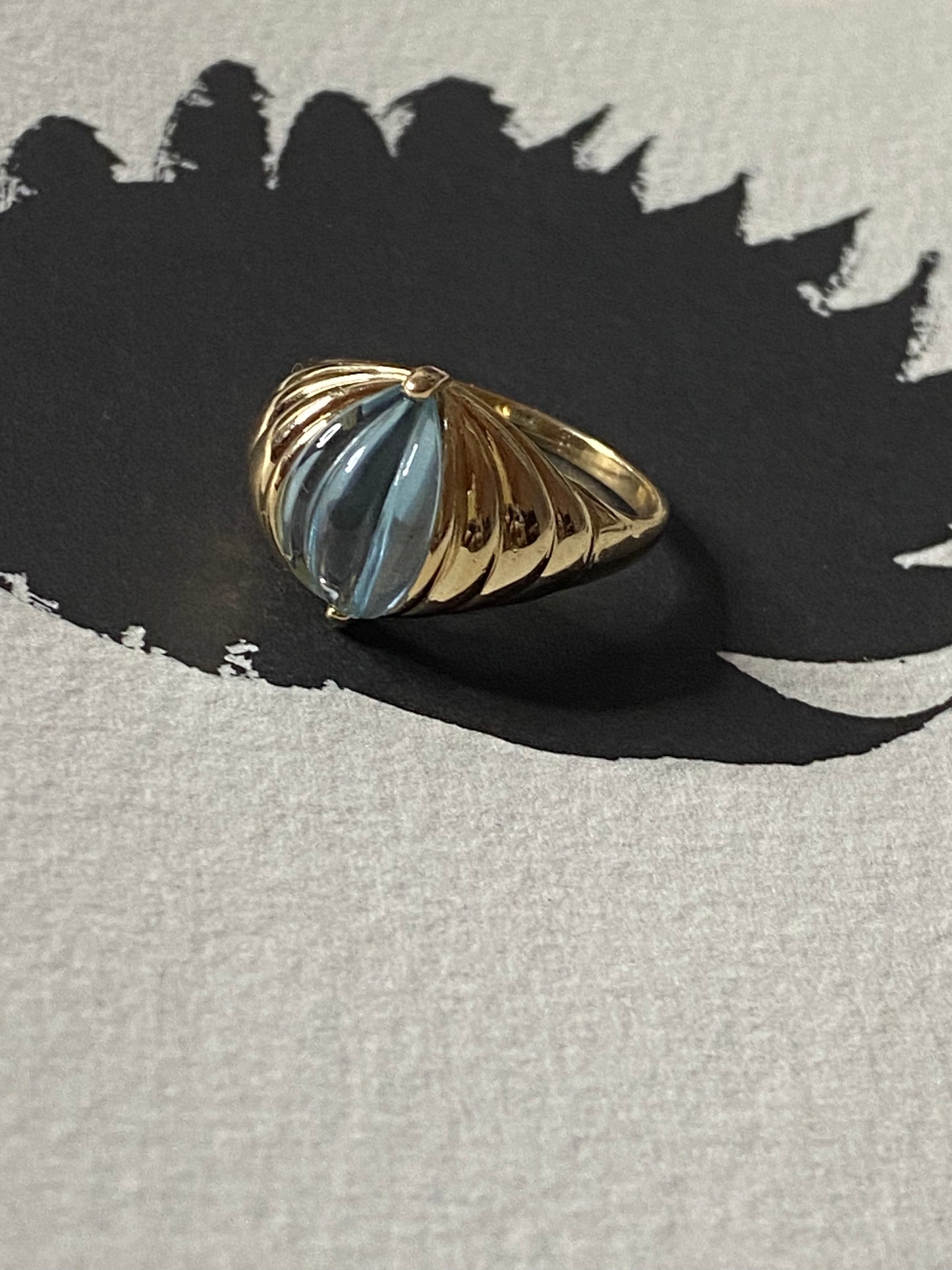 14k Carved Blue Topaz Ring