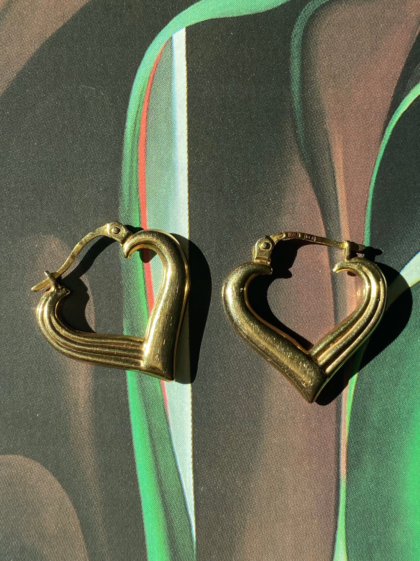 14k Heart Hoops