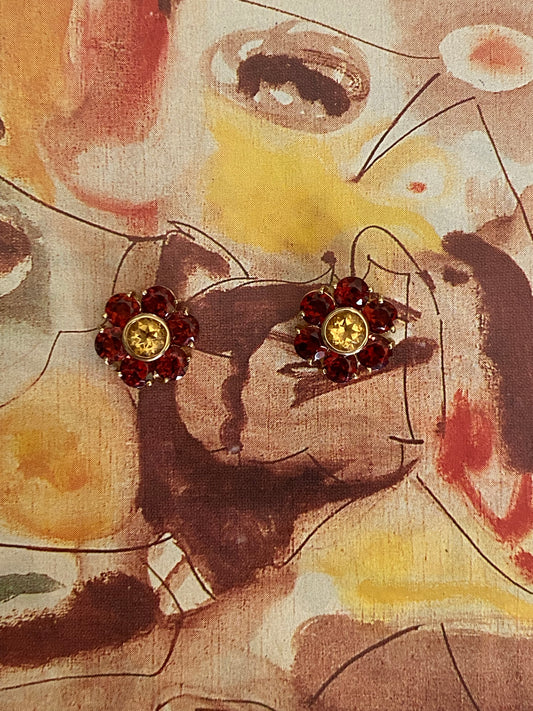 14k Garnet and Citrine Flower Earrings